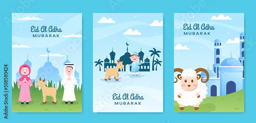 Eid al Adha Greeting Card Collection Template Social Media Flat Cartoon Background Illustration