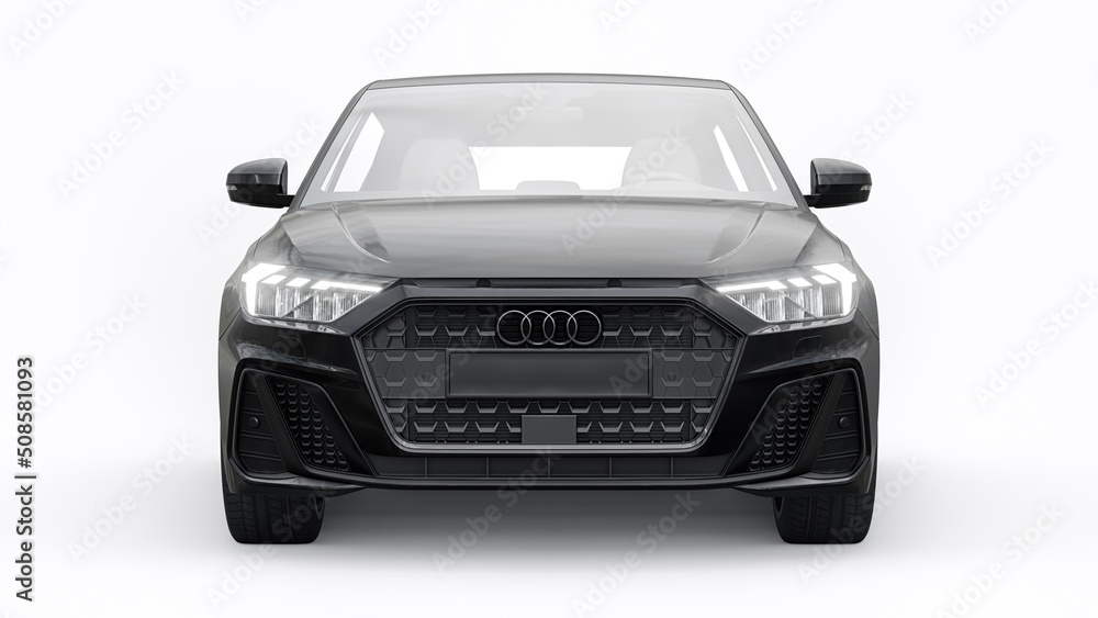 Berlin. Germany. May 12, 2022. Audi A1 S-line 2021. Compact urban premium  car in a black hatchback on a white isolated background. 3d rendering  ilustración de Stock | Adobe Stock