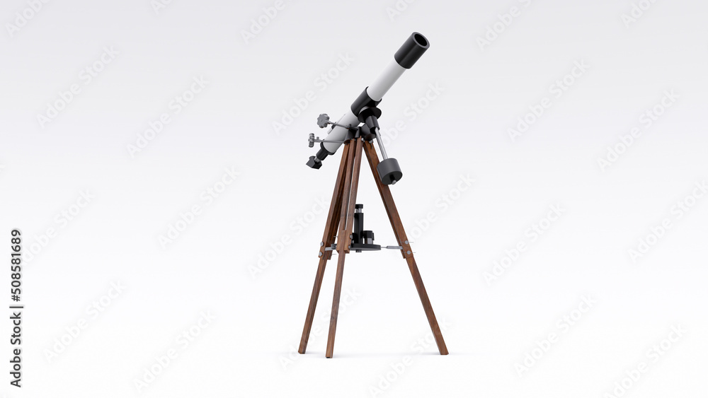 Small telescope on a tripod for observing nearby space objects and for teaching astronomy. 3d illustration Small telescope on a tripod for observing nearby space objects and for teaching astronomy. 3d illustration