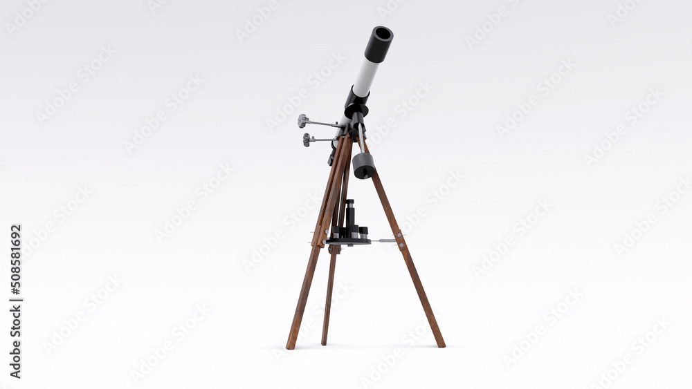 Small telescope on a tripod for observing nearby space objects and for teaching astronomy. 3d illustration Small telescope on a tripod for observing nearby space objects and for teaching astronomy. 3d illustration