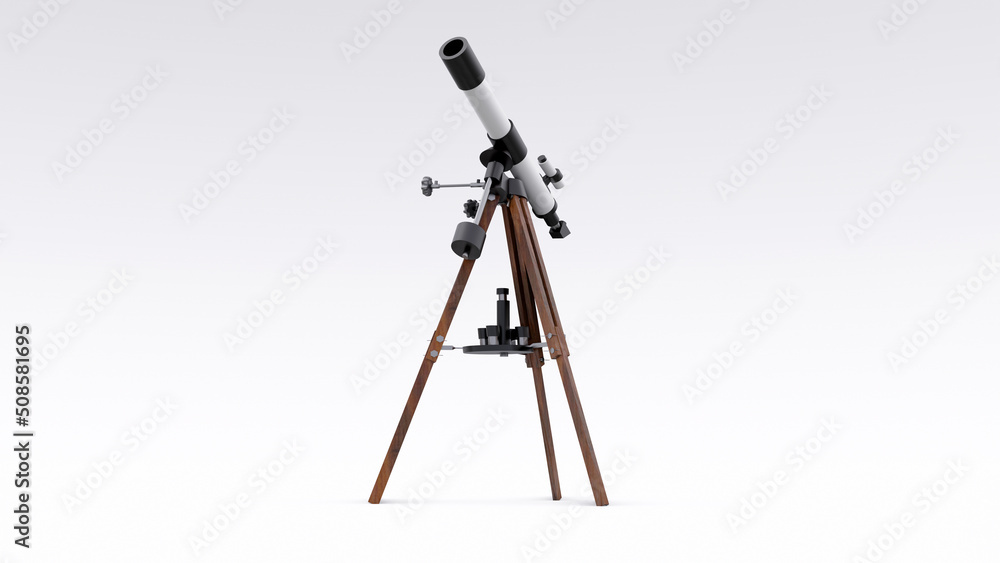 Small telescope on a tripod for observing nearby space objects and for teaching astronomy. 3d illustration Small telescope on a tripod for observing nearby space objects and for teaching astronomy. 3d illustration