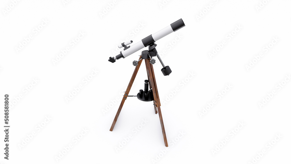 Small telescope on a tripod for observing nearby space objects and for teaching astronomy. 3d illustration Small telescope on a tripod for observing nearby space objects and for teaching astronomy. 3d illustration