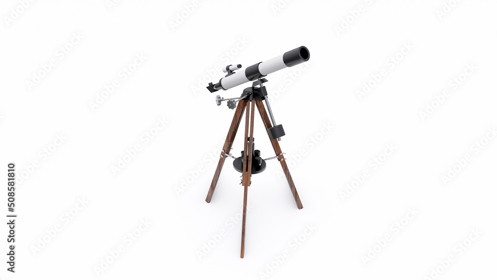Small telescope on a tripod for observing nearby space objects and for teaching astronomy. 3d illustration Small telescope on a tripod for observing nearby space objects and for teaching astronomy. 3d illustration