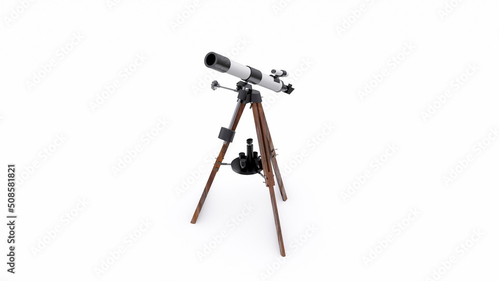 Small telescope on a tripod for observing nearby space objects and for teaching astronomy. 3d illustration Small telescope on a tripod for observing nearby space objects and for teaching astronomy. 3d illustration