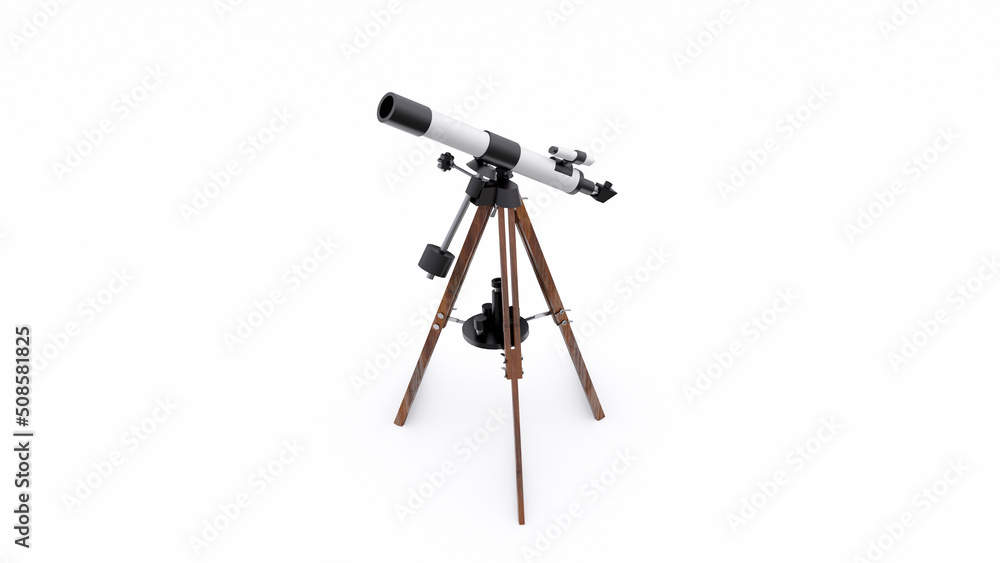 Small telescope on a tripod for observing nearby space objects and for teaching astronomy. 3d illustration Small telescope on a tripod for observing nearby space objects and for teaching astronomy. 3d illustration