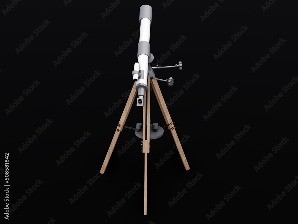 Small telescope on a tripod for observing nearby space objects and for teaching astronomy. 3d illustration Small telescope on a tripod for observing nearby space objects and for teaching astronomy. 3d illustration