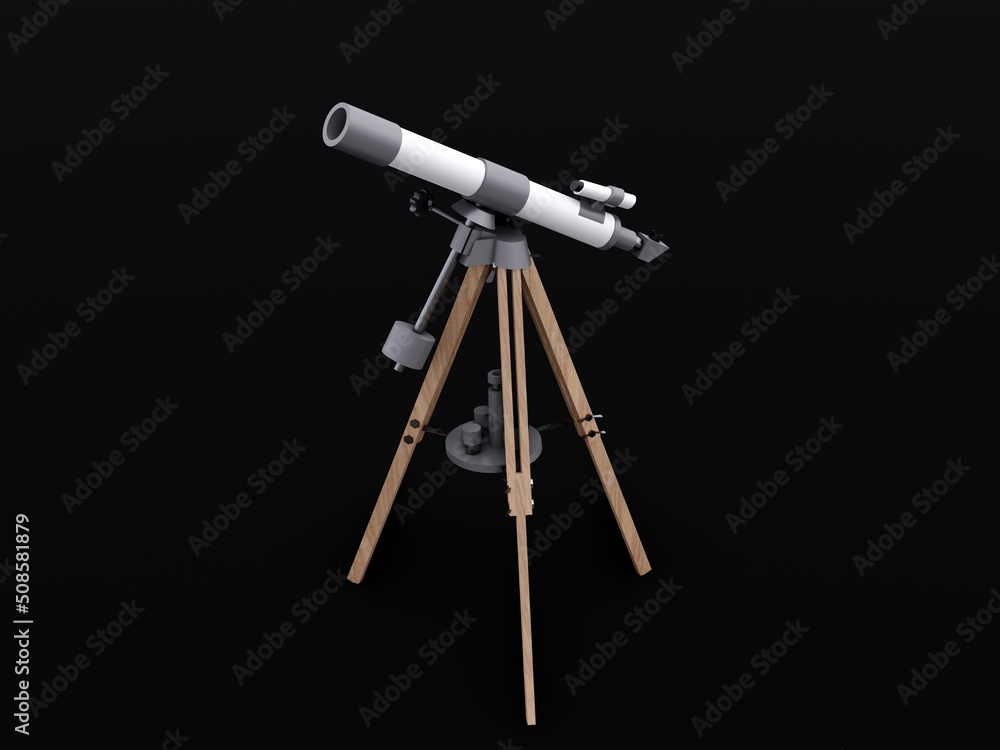 Small telescope on a tripod for observing nearby space objects and for teaching astronomy. 3d illustration Small telescope on a tripod for observing nearby space objects and for teaching astronomy. 3d illustration