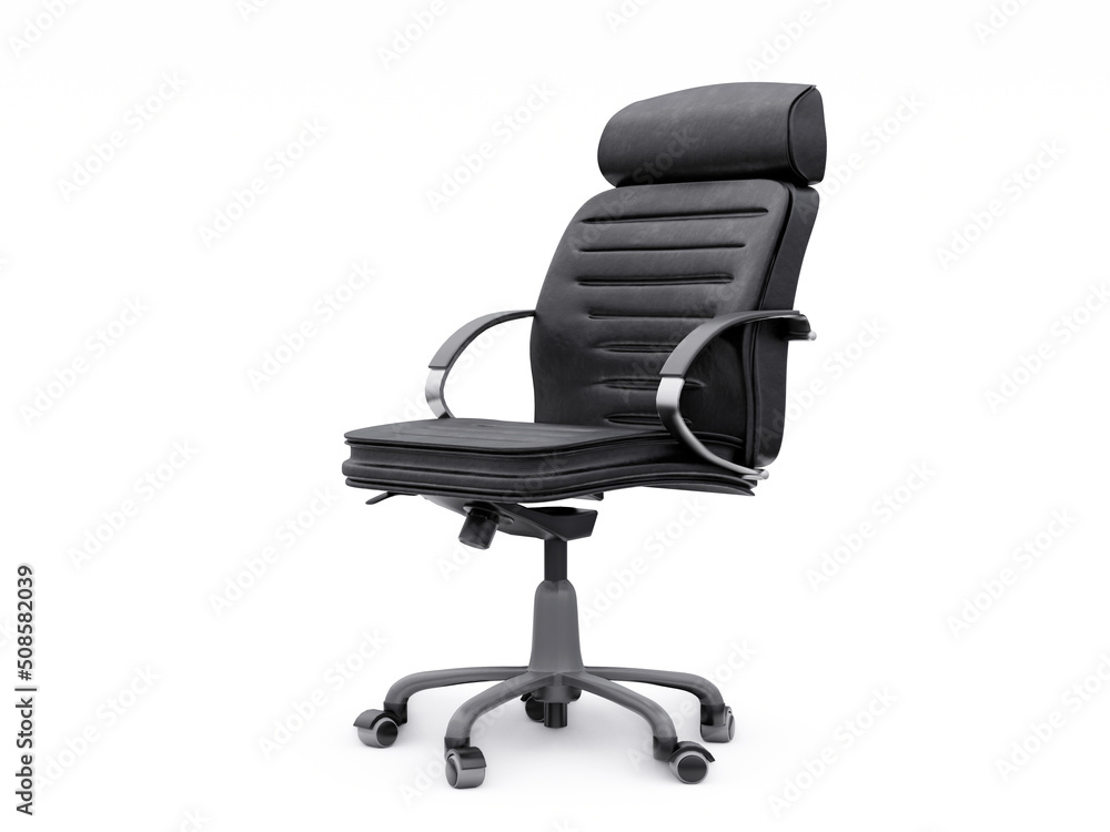 Black leather office chair isolated on white background. Executive Stylish workplace. 3D illustration Black leather office chair isolated on white background. Executive Stylish workplace. 3D illustration