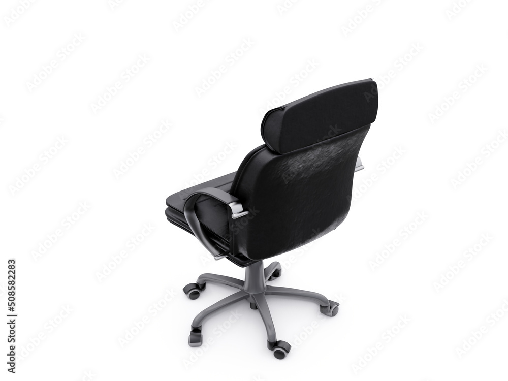 Black leather office chair isolated on white background. Executive Stylish workplace. 3D illustration Black leather office chair isolated on white background. Executive Stylish workplace. 3D illustration