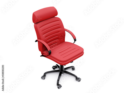 Red leather office chair isolated on white background. Executive Stylish workplace. 3D illustration