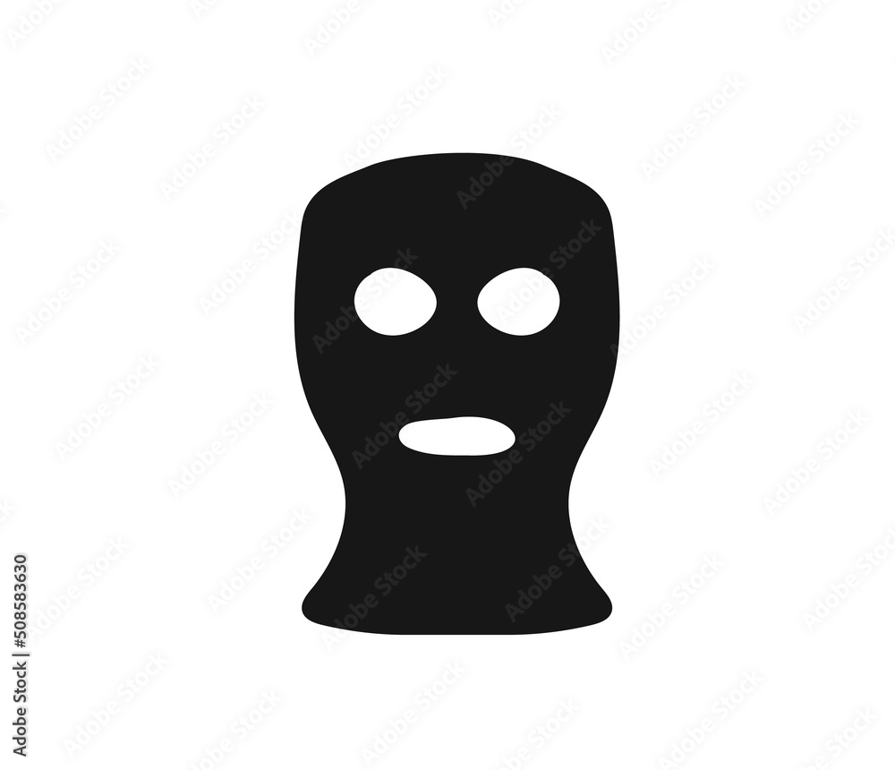 Black bandit mask balaclava. Robbery hat as symbol of crime and ganster Black bandit mask balaclava. Robbery hat as symbol of crime and ganster