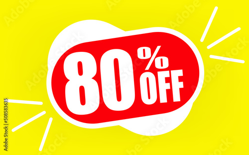 80 percent off. Discount for big sales. Red balloon with a white outline on a yellow background