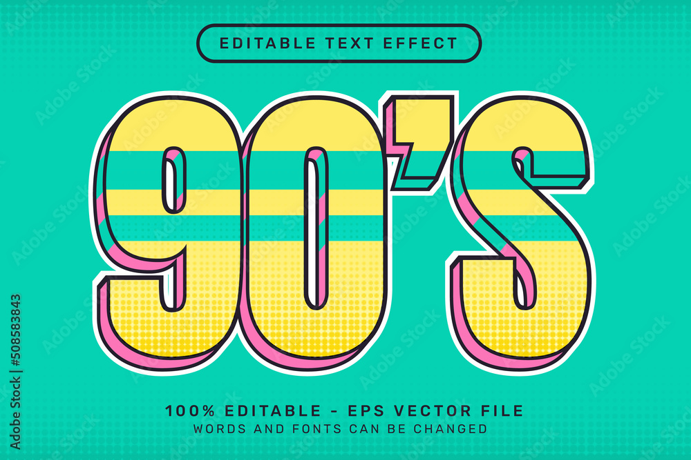 Naklejka premium 90's retro color 3d text effect and editable text effect