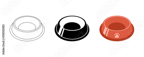 Bowl empty for dog and cat pet in flat style, vector illustration. Animal bowl silhouette for print and design. Isolated color element on white background. Graphic icon, symbol food pet