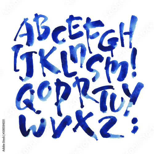 Vector Acrylic Brush Style Hand Drawn Alphabet Font. Calligraphy alphabet on a white background