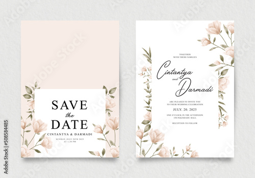 Wedding invitation template with yellow flowers