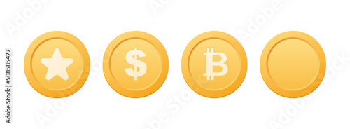 Gold coins with dollar and bitcoin symbols