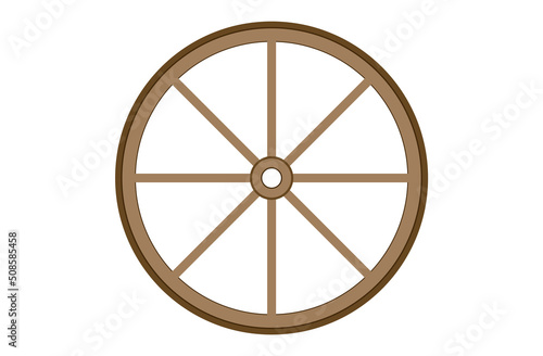 Wheel with spokes. Round brown cart and car element