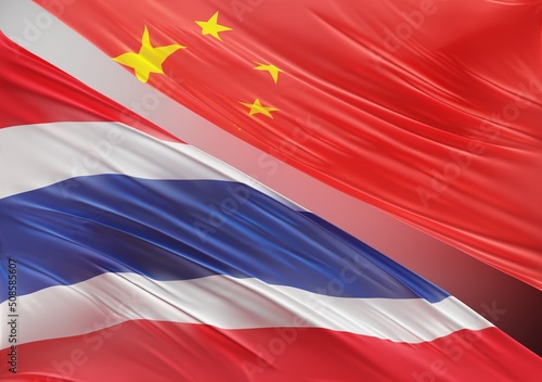 China Flag with Abstract Thailand Flag Illustration 3D Rendering (3D Artwork)