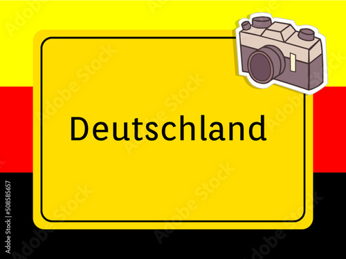 Ortseingangsschild - Deutschlandfarben - Deutschland mit Kamera