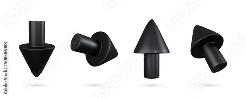 Realistic 3d black arrow vector object illustration