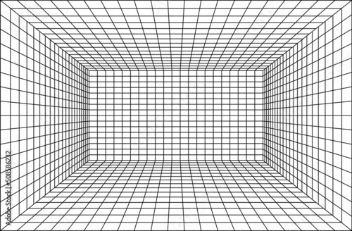 Mesh 3d room. Digital blank space with geometric perspective