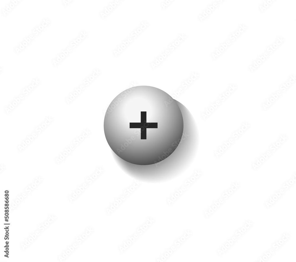 Screw cap top view. Head of realistic metal part with cross shaped hole Screw cap top view. Head of realistic metal part with cross shaped hole