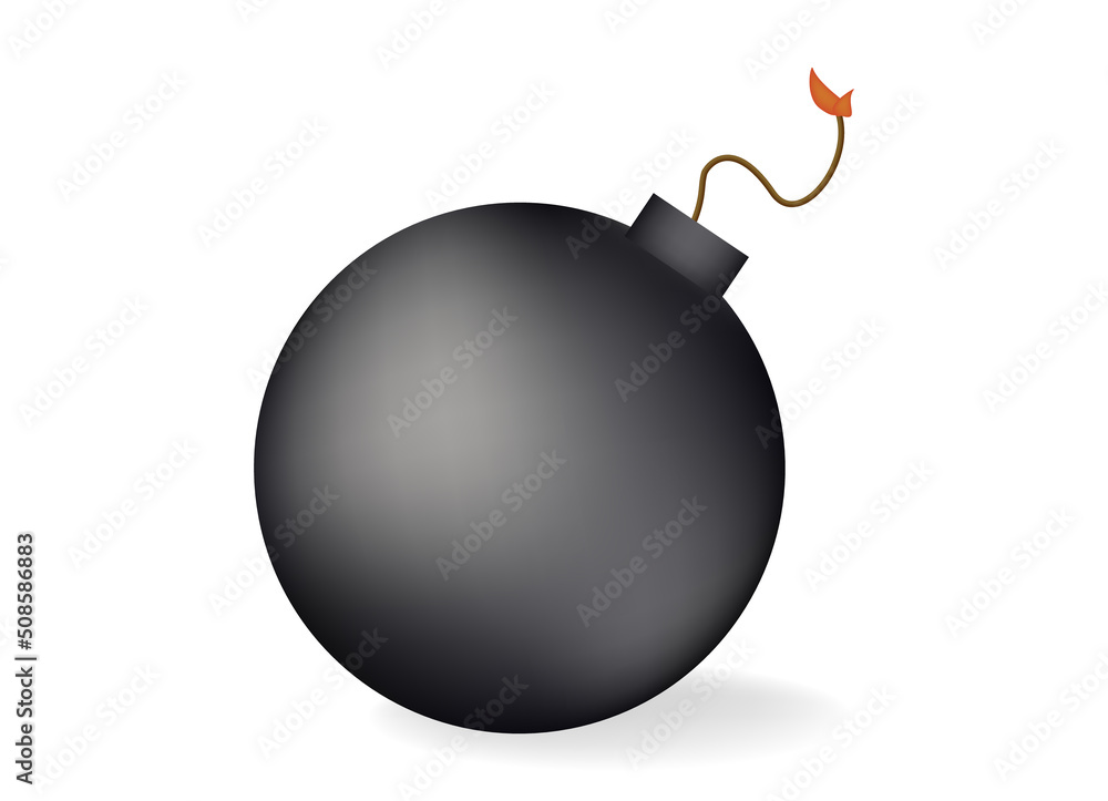Black round bomb with burning wick Black round bomb with burning wick