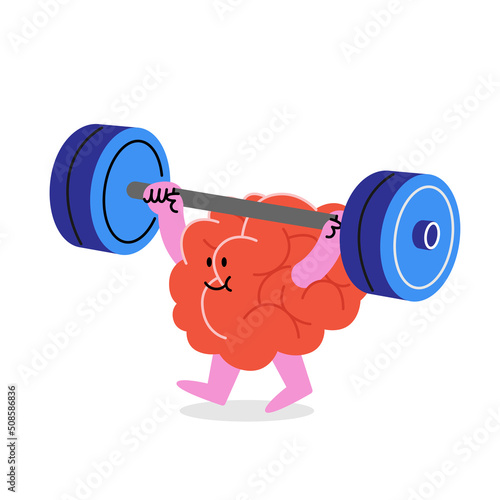 Vector illustration of the brain raising the barbell.
