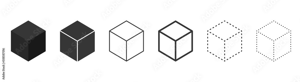 Set of cube isolated icons. Set of 3d cube symbols on white background for web and app design. Vector illustration. - obrazy, fototapety, plakaty 