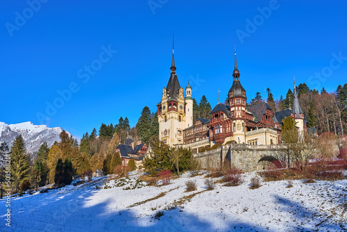 The Peles Castle in Romania during winter