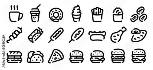 Fast food icon set (Soft bold line version)
