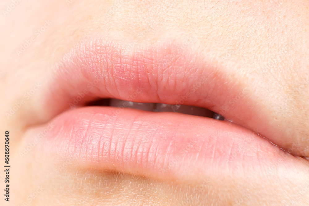 Human female lips close-up, macro photography, natural, no makeup. Human female lips close-up, macro photography, natural, no makeup.