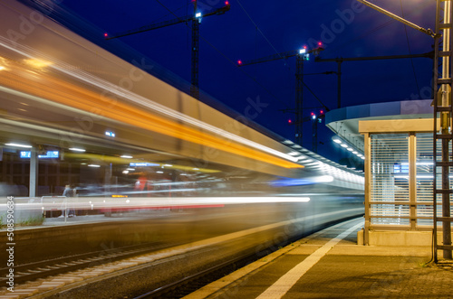 Cologne June 2021: Deuz train station at night in long-term exposure