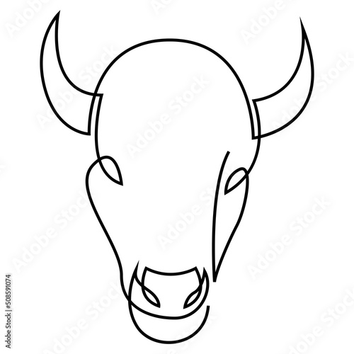 One continuous drawing line portrait of the head of a wild ox, bison, buffalo or bull. Single line hand drawn art.