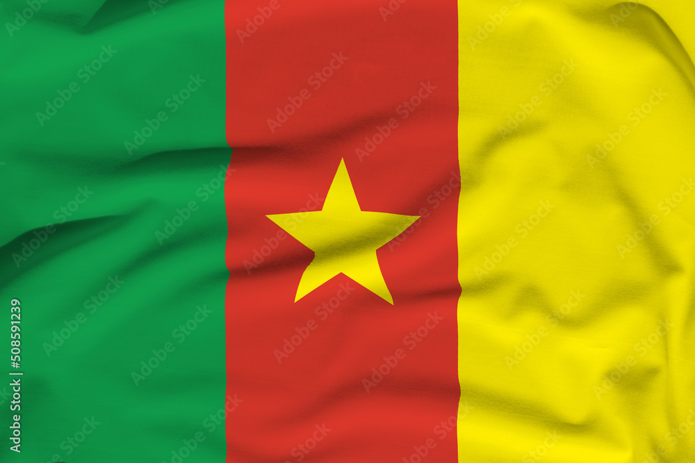 Obraz premium Cameroon national flag, folds and hard shadows on the canvas