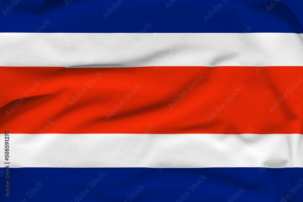 Costa Rica national flag, folds and hard shadows on the canvas Costa Rica national flag, folds and hard shadows on the canvas