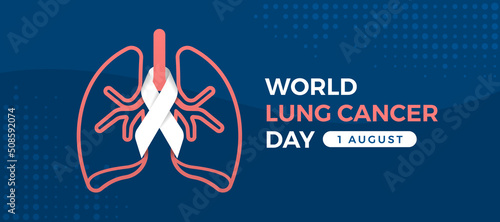 World lung cancer day - pink lung sign with white ribbon sign on blue background vector design