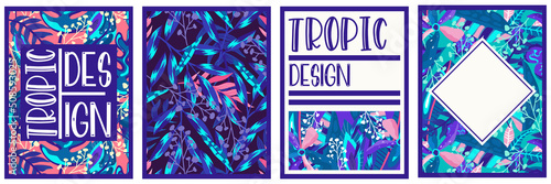 Canvas tropical set neon jungle. Summer botanical wallpaper. Botanical jungle. Abstract art background vector. Tropical foliage art background vector. Poster floral neon set