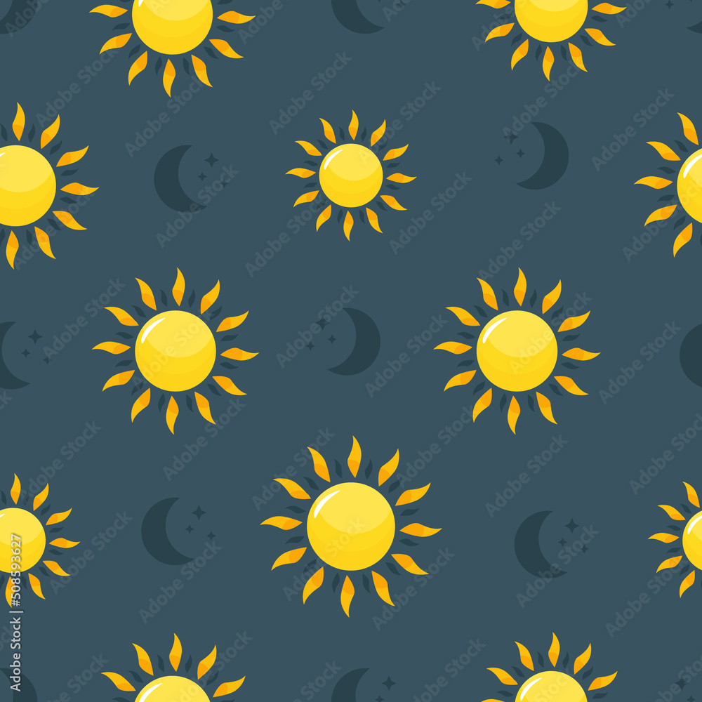 Seamless pattern with suns and moons on dark blue background Seamless pattern with suns and moons on dark blue background