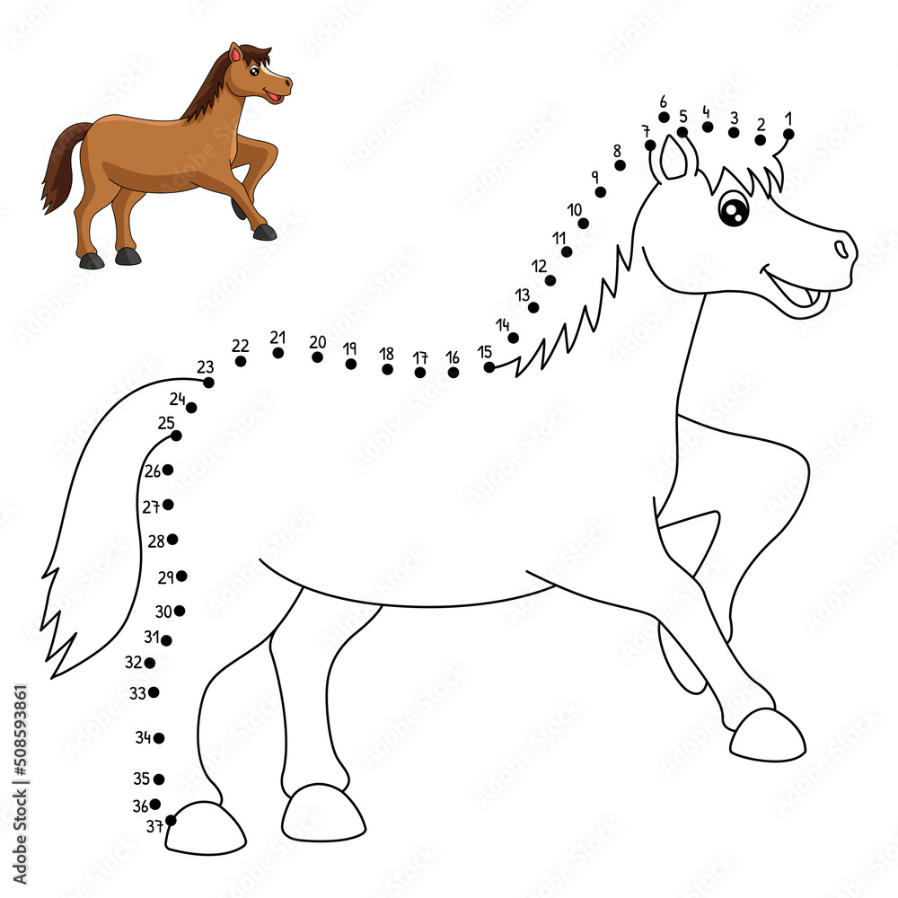 Dot to Dot Horse Coloring Page for Kids Stock Vector | Adobe Stock