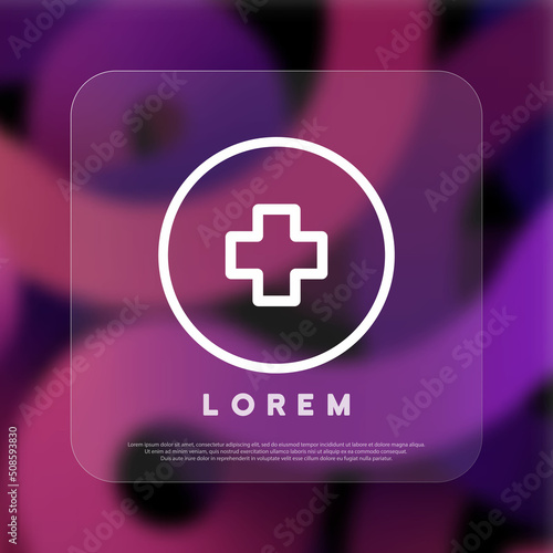 Medical cross sign. Health care concept. Glassmorphism style. Vector line icon for Business and Advertising