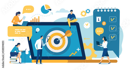 The team is working to achieve a common goal. Business vector illustration.