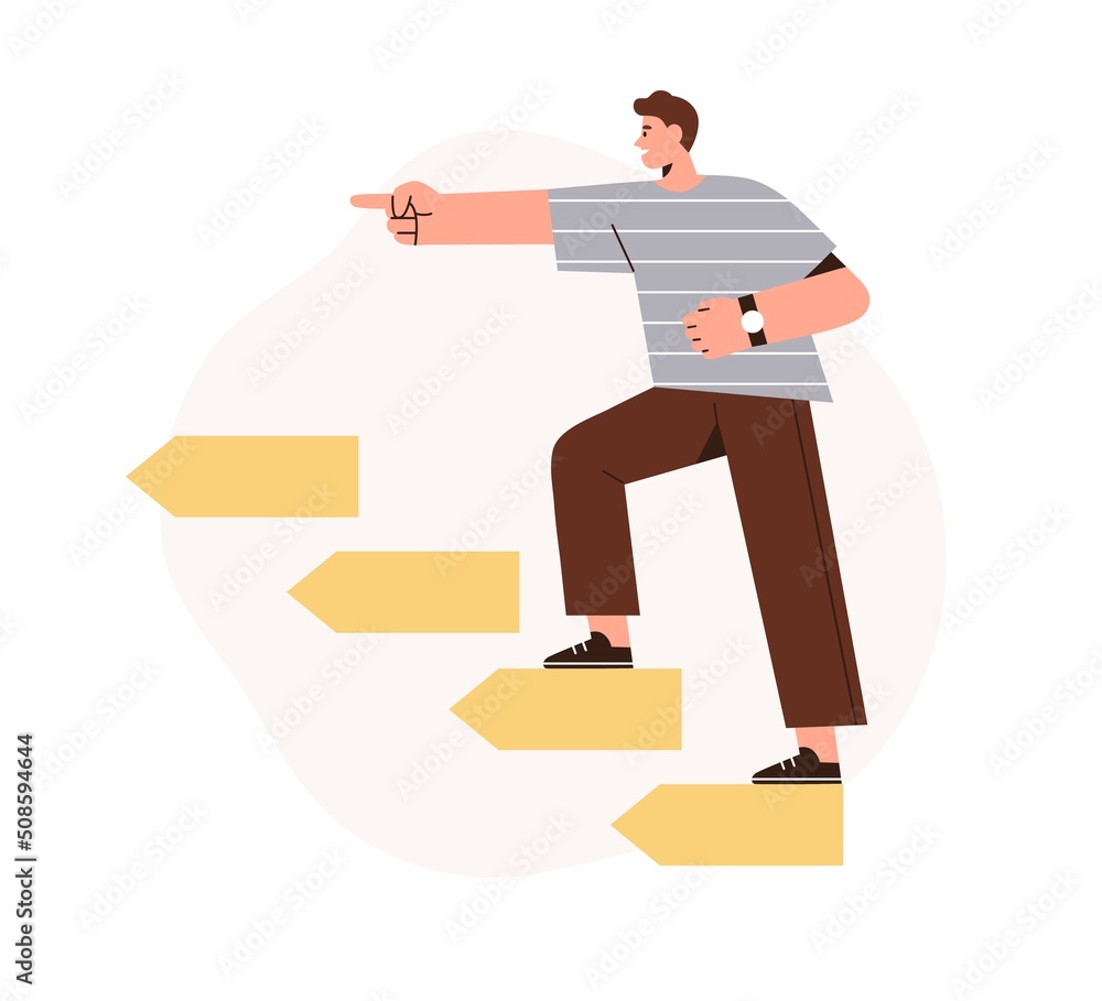 Person going up on steps. Development, progress, career growth concept ...