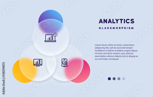 Analytics icon set. Data analysis icon. Business concept. Glassmorphism style. Vector line icon for Business and Advertising