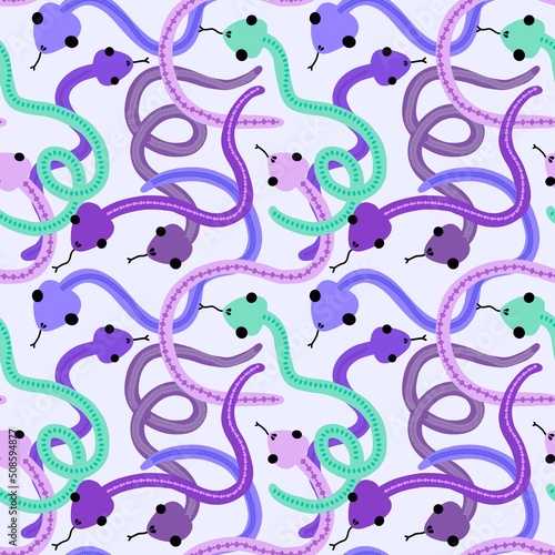 Cartoon seamless snakes pattern for textiles and packaging and gifts and cards and linens and kids and wrapping paper