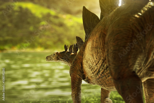 Dinosaur 3d rendering  Stegosaurus in the jungle