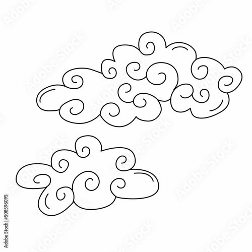 Decorative clouds. Air element. Magic and astrological symbol. Line art for stickers or tattoo. Decor and Drawing up horoscope according to the natal chart. Vector illustration.