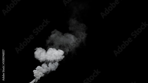 grey pollution smoke emission from masut power plant on black, isolated - industrial 3D rendering