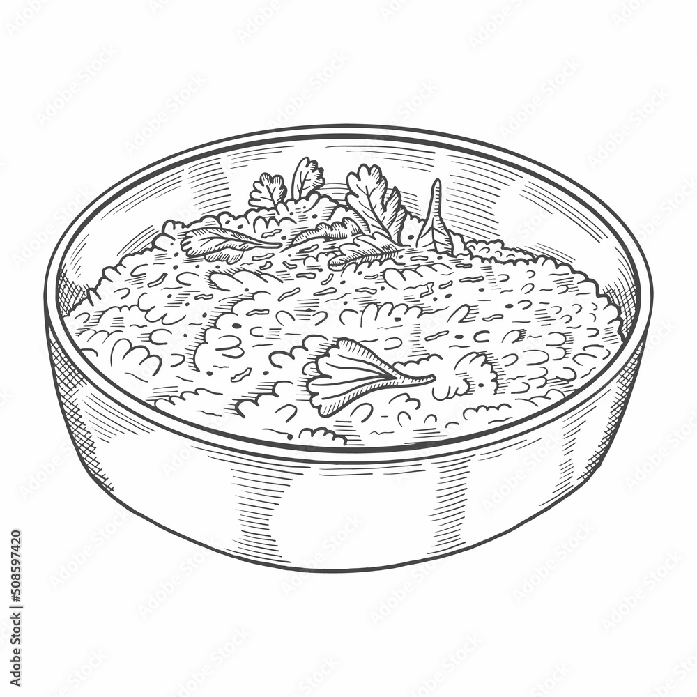 risotto italy or italian cuisine traditional food isolated doodle hand
